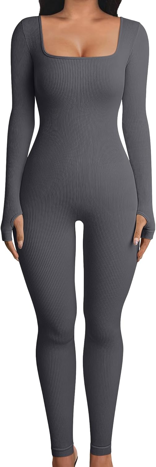 OQQ Women Yoga Jumpsuits Workout Ribbed Long Sleeve Sport Jumpsuits X-Large Dark...