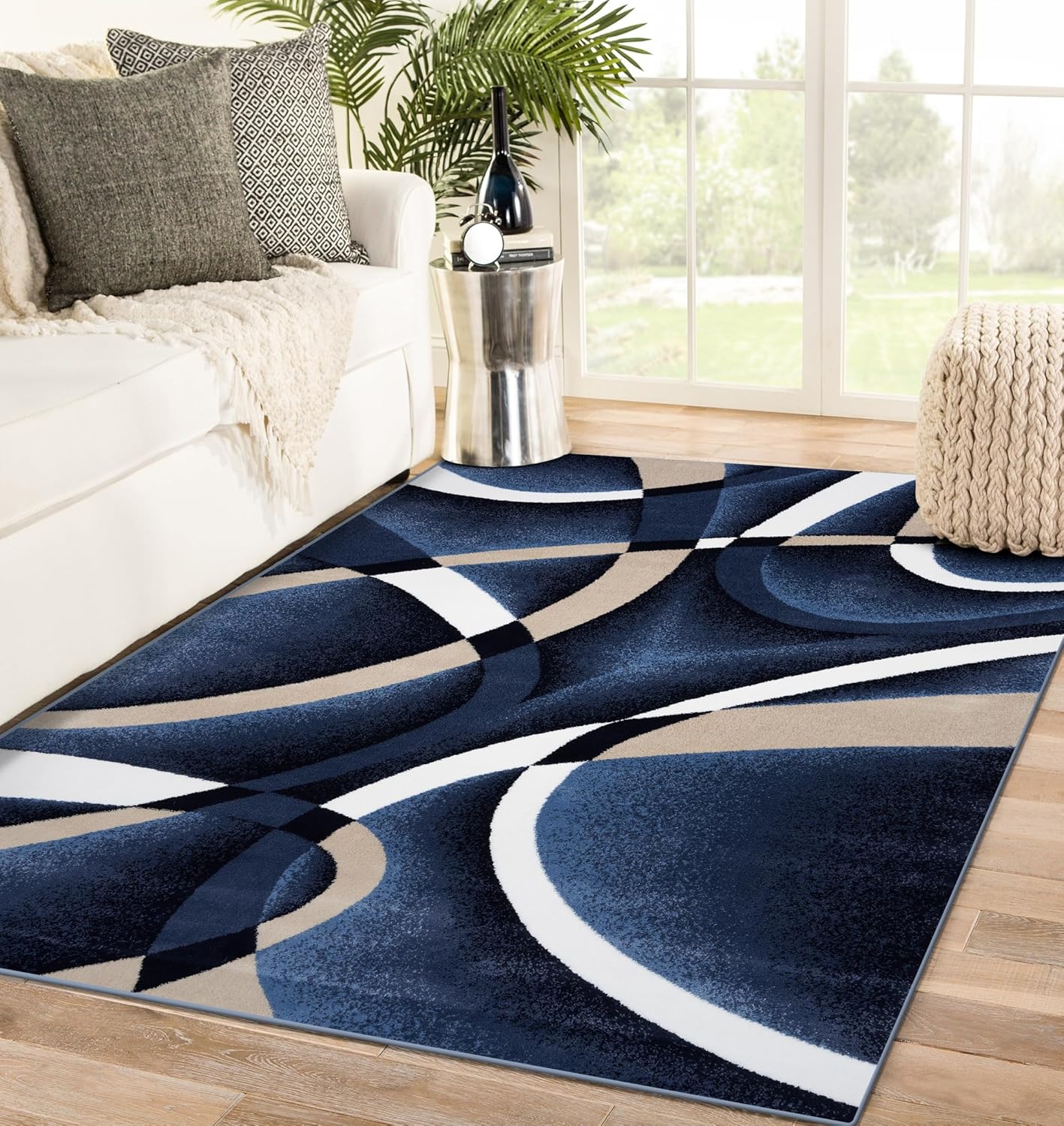 2305 Modern Abstract Area Rug Carpet, Navy, 6 ft x 9 ft 6 ft x 9 ft Navy
