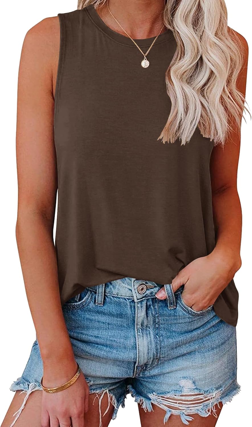 Smile Fish Women Crewneck Flowy Loose Fit Tank Top Sleeveless Summer Tops Shirts...