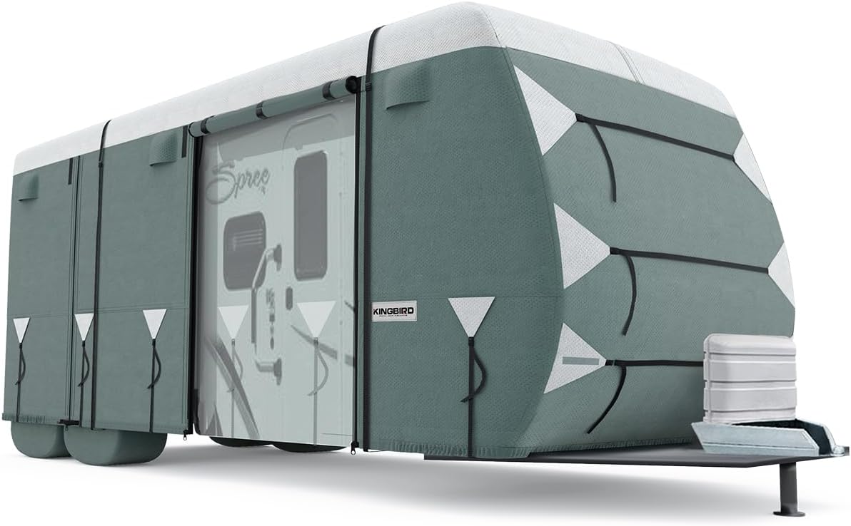 KING BIRD Upgraded Travel Trailer RV Cover, Heavy Duty 5 Layers Anti-UV Top Pane...