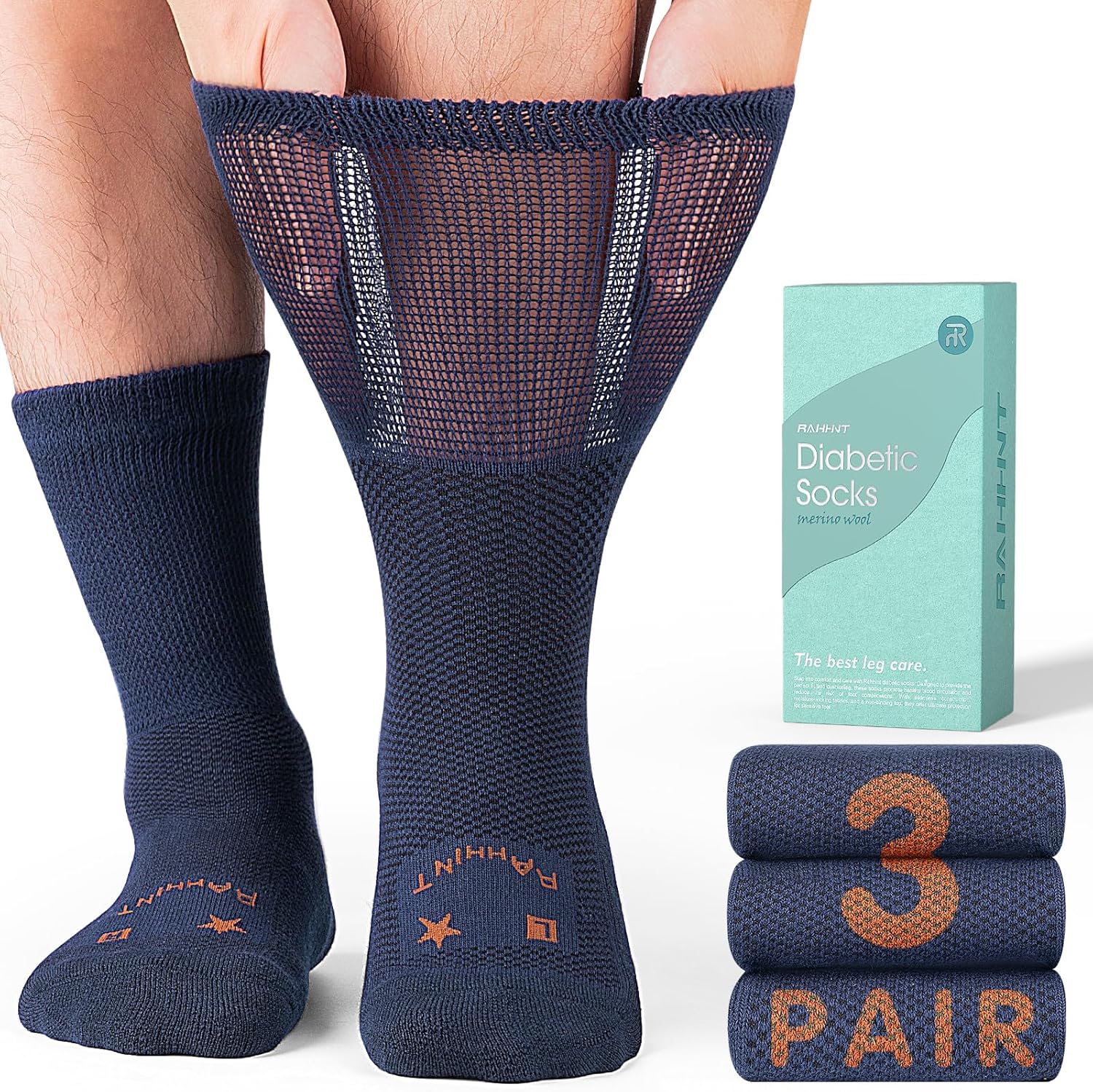 Rahhint Extra Wide Merino Wool Diabetic Socks for Men & Women, Seamless Toe loos...