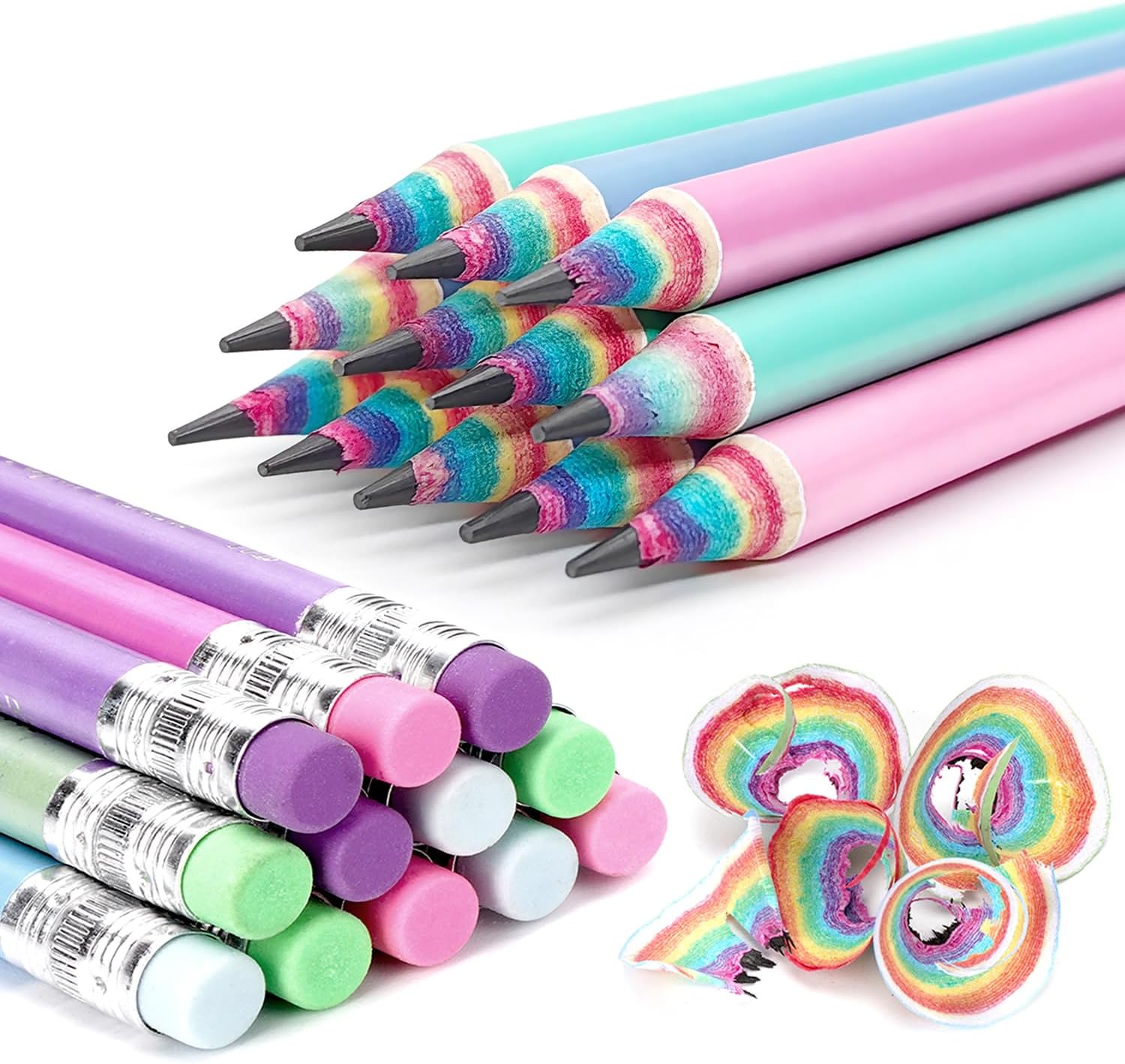 Hanffero Rainbow Pencils, Writing Drawing Pencil with Rubber, Recyclable Paper M...