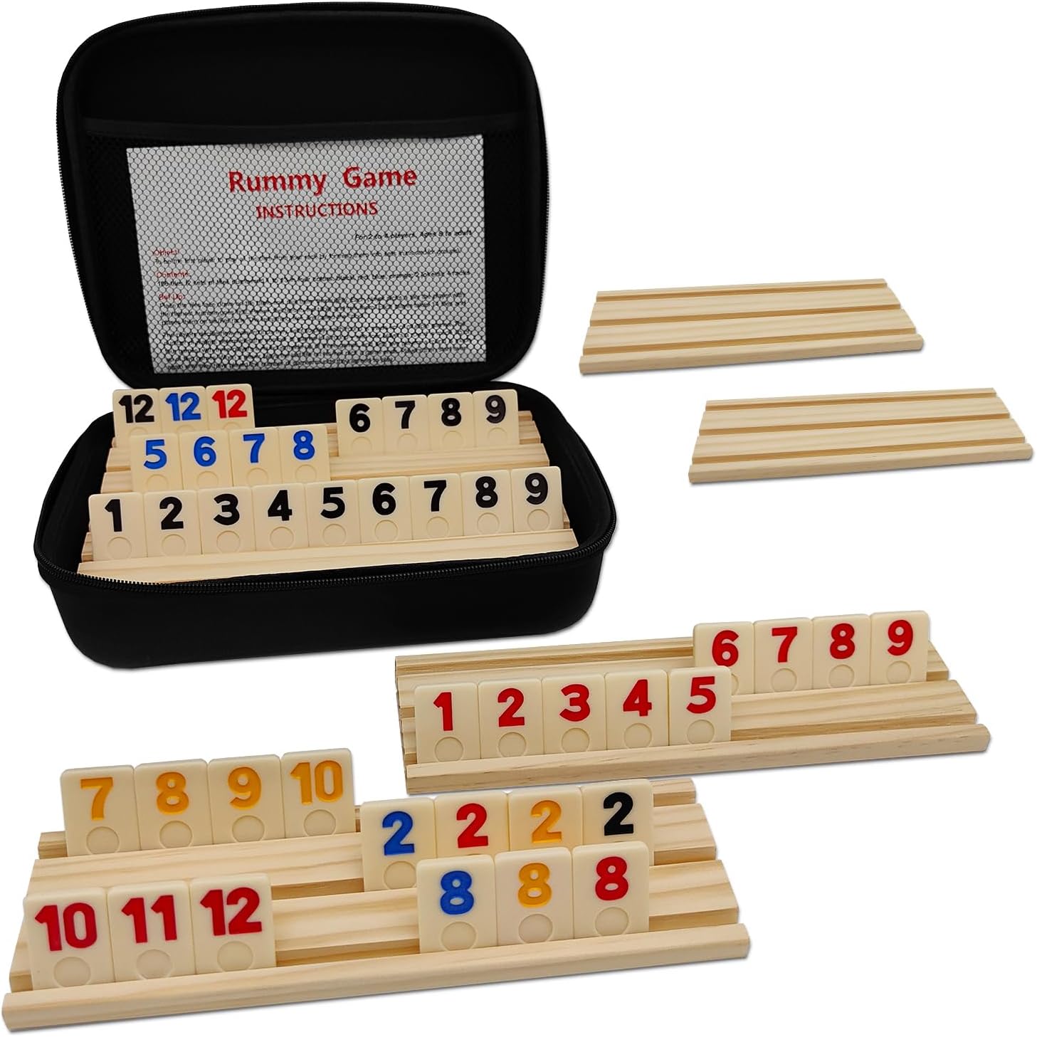 Rummy Cube 6 Player Edition with 6 Wooden Racks/Trays, 160 Rummy Cube Game Set w...