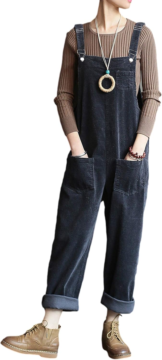 Lentta Fall Fashion Corduroy Overalls For Women Adjustable Straps Bib Corduroy J...