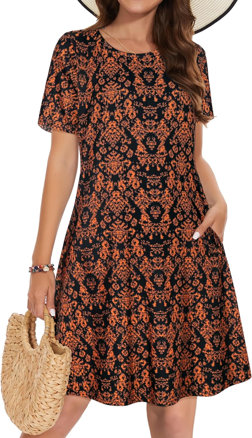 Summer Dresses for Women Casual Tshirt Short Sleeve Floral Sundress Beach Cover...