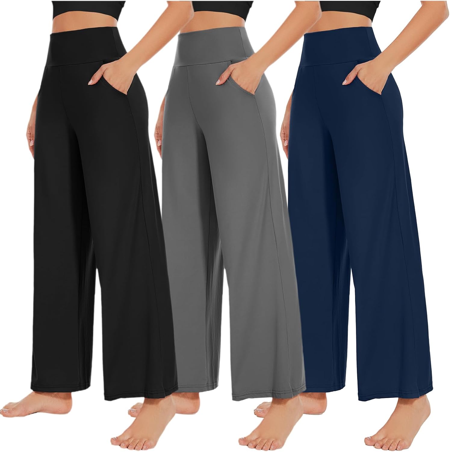 NEW YOUNG 3 Pack Women's Wide Leg Pants, Unique Pants with Pockets, Special High...