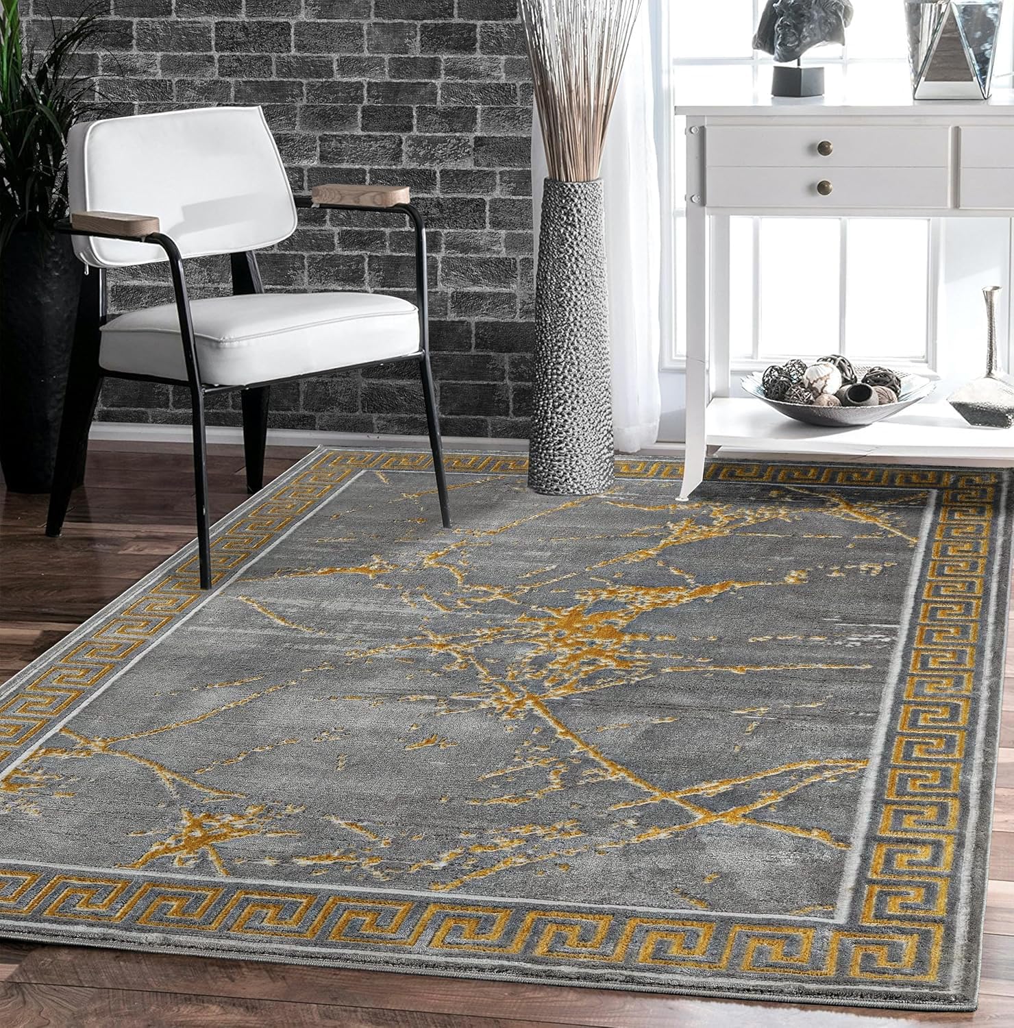 GLORY RUGS Area Rugs Marble 8x10 Grey Gold Carpet Modern Abstract Rug Living Roo...