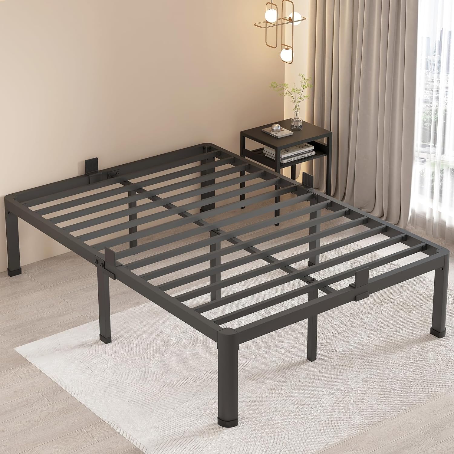 MAF 18 Inch Queen Bed Frames with Round Corner Legs Mattress Slide Stopper No Bo...