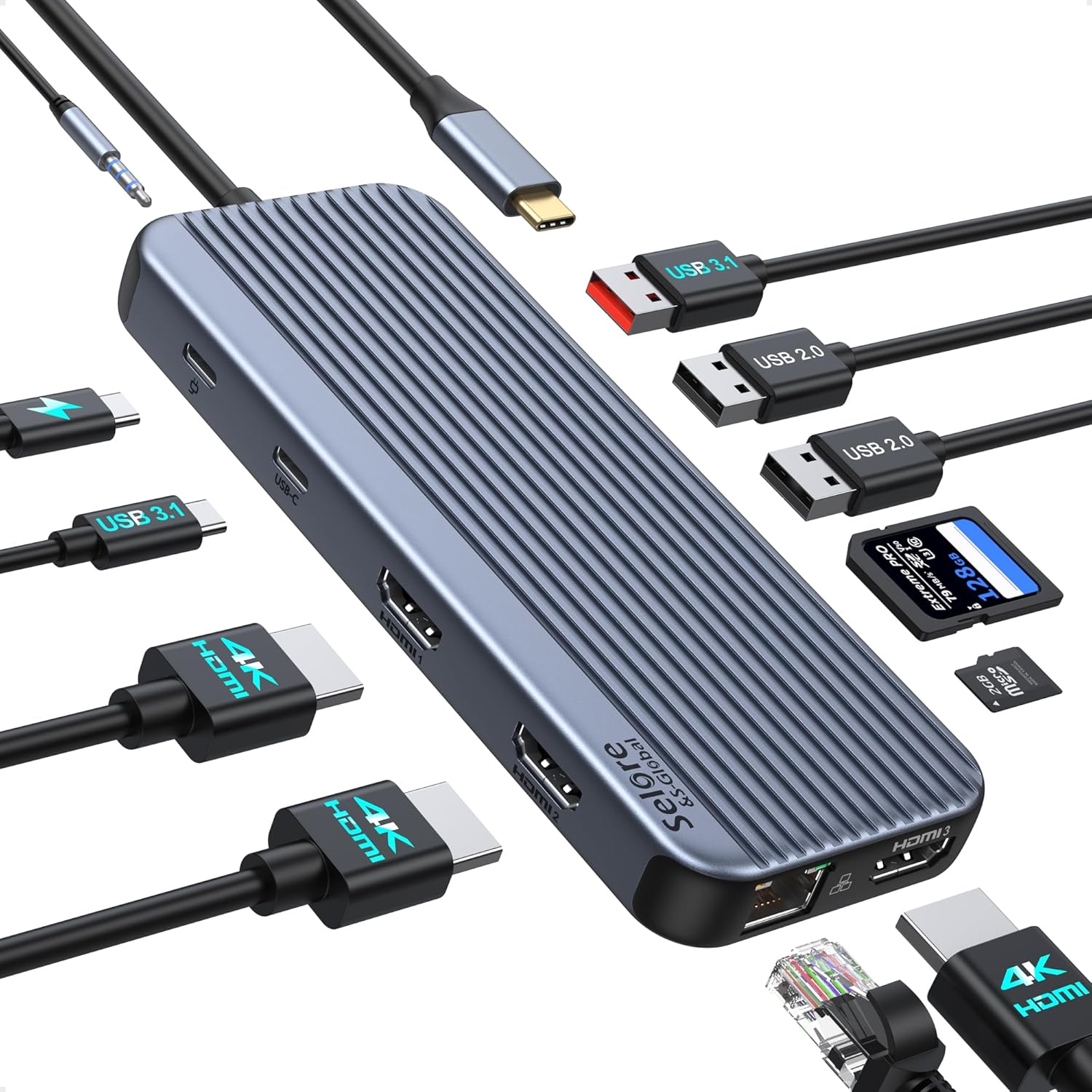 USB C Docking Station 3 HDMI, Docking Station 3 Monitors,12 in 1 Docking Station...