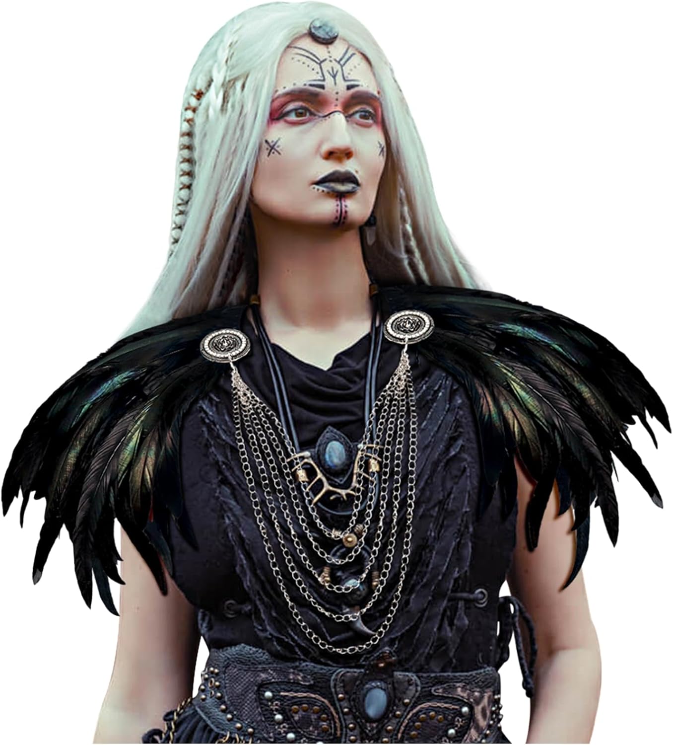 L'VOW Women's Real Nature Feather Shrug Cape Lace Shawl Collar Witch Cosplay Cos...