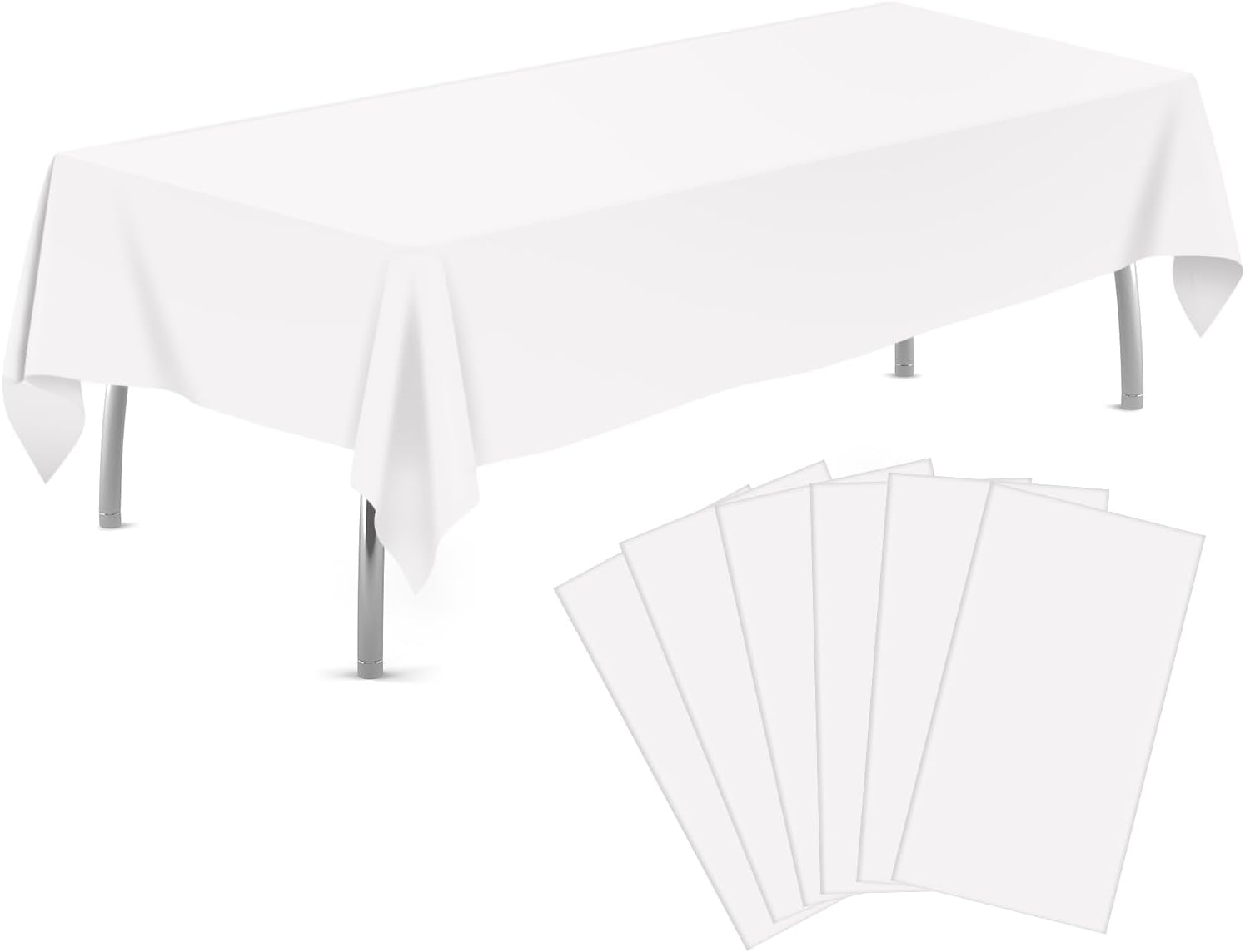 White 6 Pack Plastic Table Cloth 54" x 108", Disposable Tablecloths Rectangle Ta...