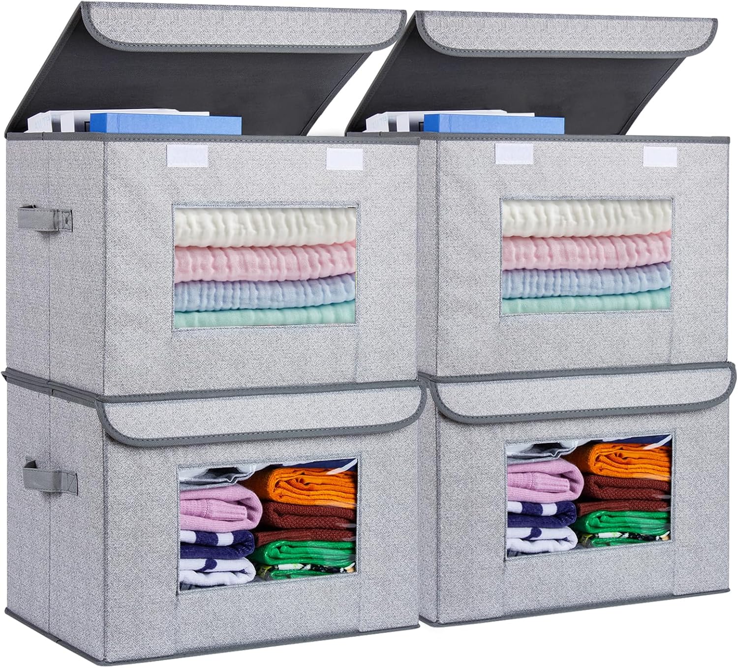 Univivi Fabric Foldable Storage Boxes [4-Pack] Large Collapsible Stackable Stora...