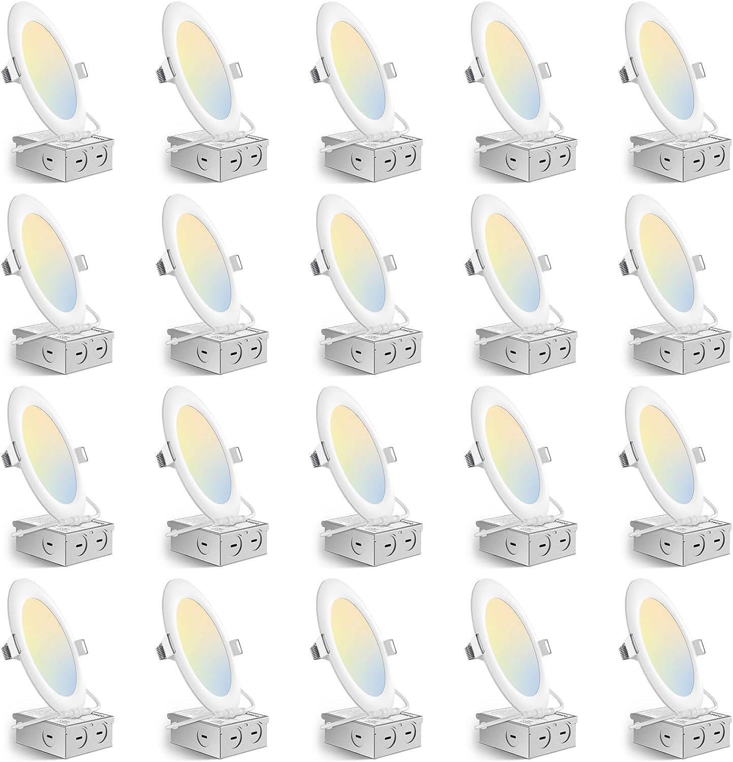 Amico 20 Pack 6 Inch 5CCT Ultra-Thin LED Recessed Ceiling Light with Junction Bo...