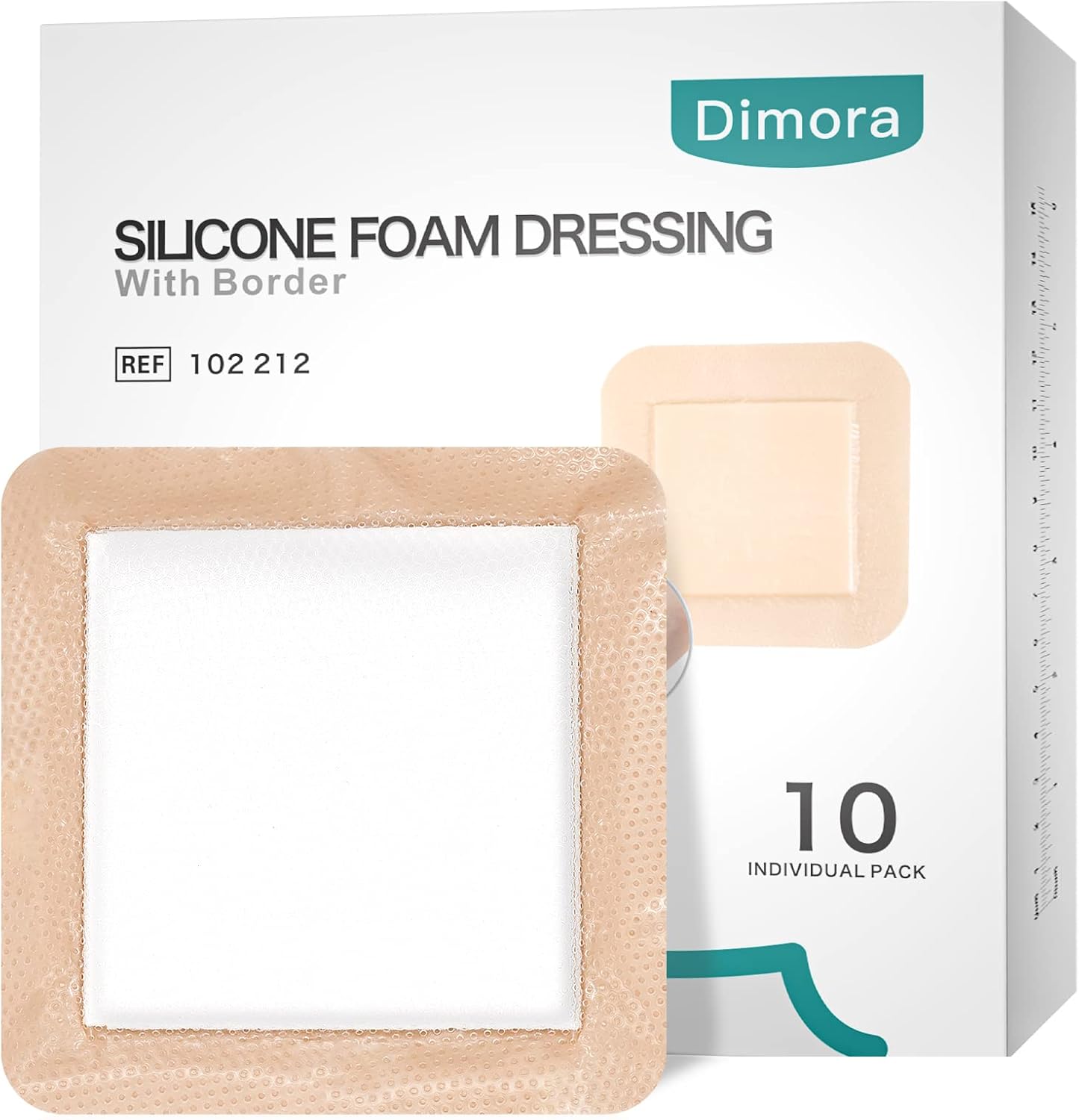 Dimora Silicone Foam Dressing with Border Adhesive 6"x6" Waterproof Wound Dressi...