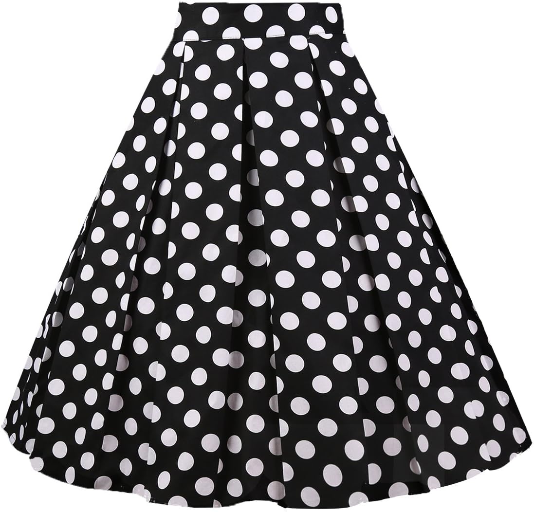 Girstunm Women's Pleated Vintage Skirt Floral Print A-line Midi Skirts with Pock...