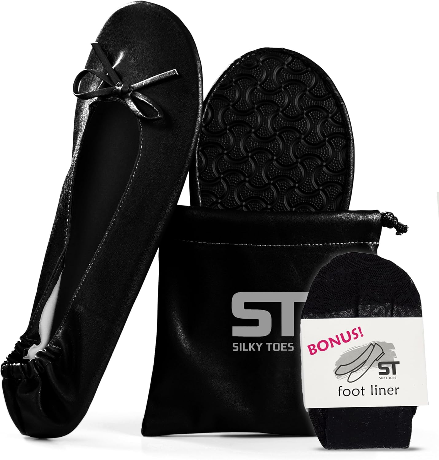 Women's Foldable Portable Travel Ballet Flat Roll Up Slipper Shoes Black Large