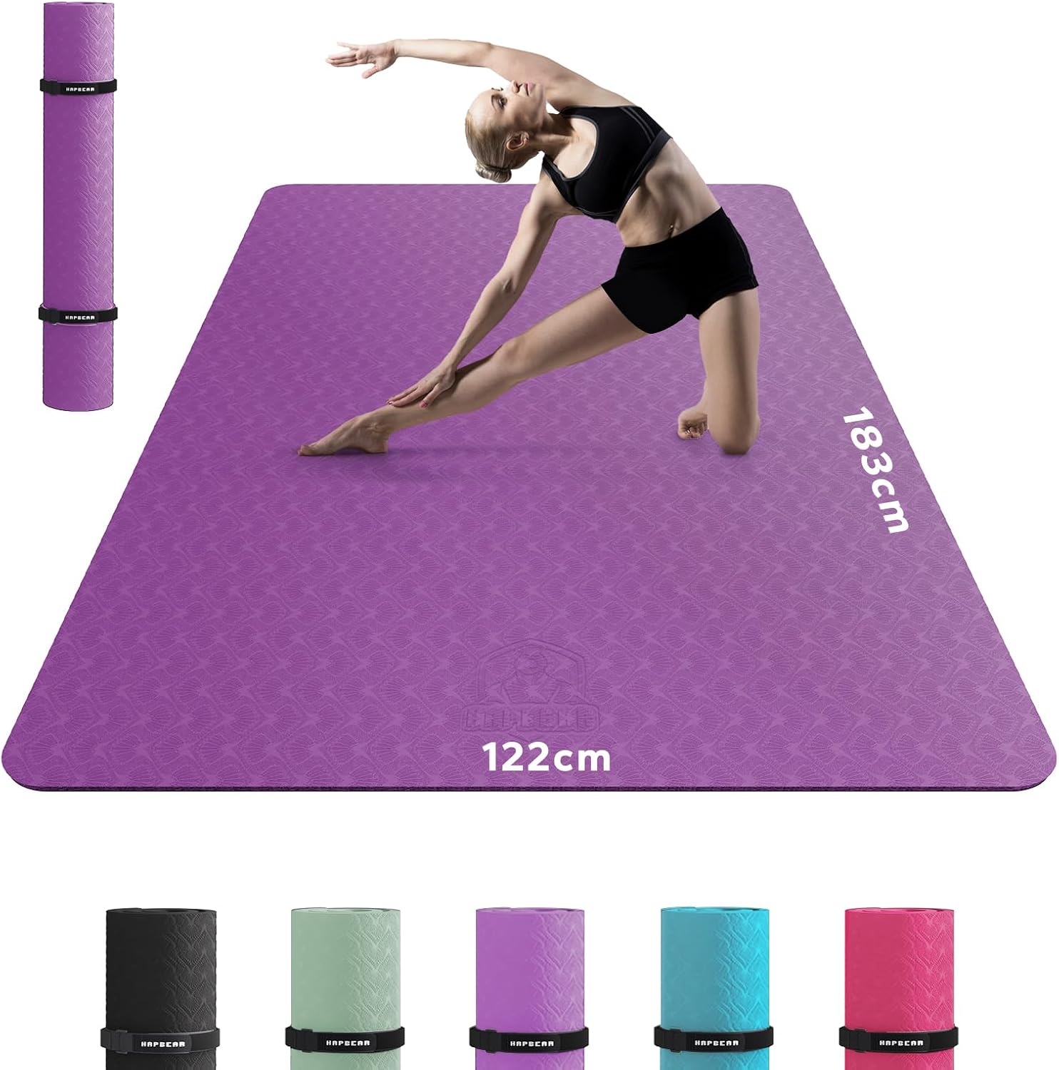 HAPBEAR Large Yoga Mat for Women- 183cm×122cm/198cm×137cm×6mm, TPE Non-Slip, Dur...