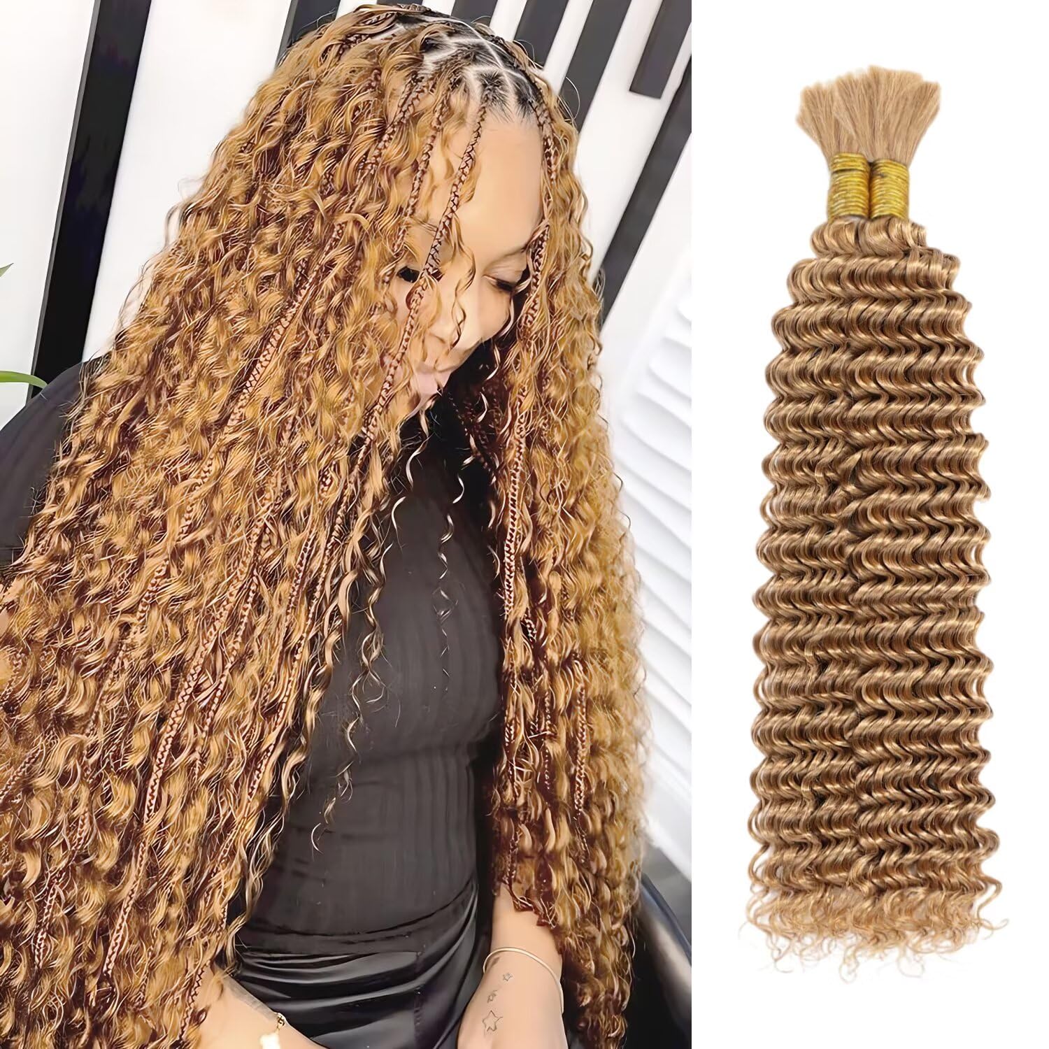 Blonde Braiding Hair 100g 16 Inch Deep Water Wave 2 Bundle Bulk Human Hair for B...