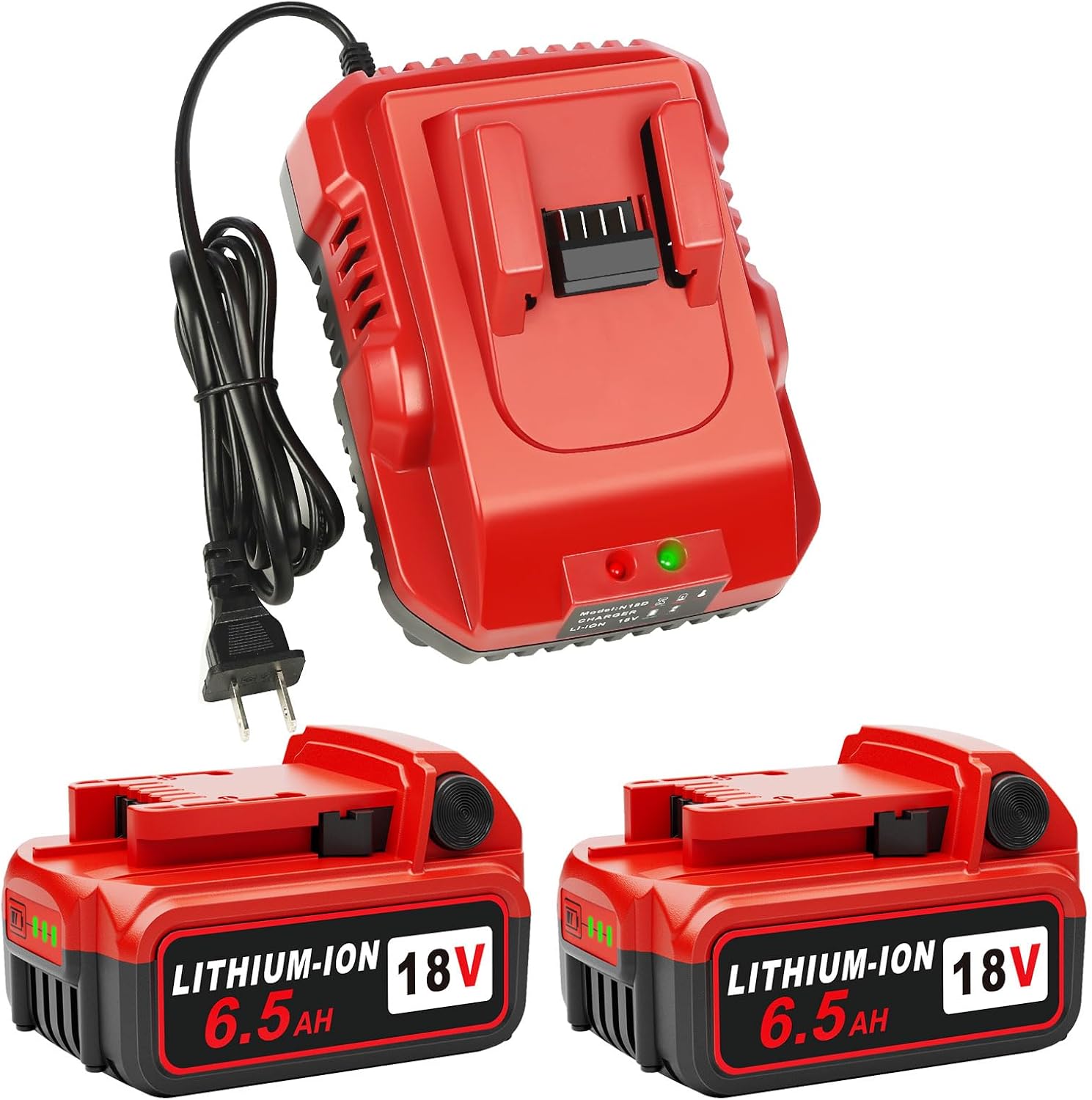 6.5Ah 18V Replacement for Milwaukee M-18 Battery 2/pk with Charger 18v Battery a...