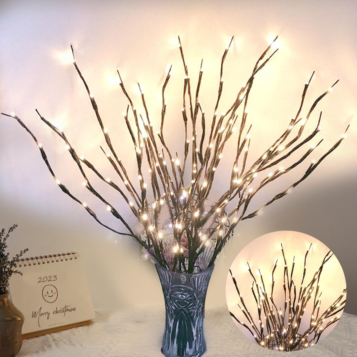 DK177 2 Pack Led Branch Light Battery Operated Lighted Branch Vase Filler Willow...
