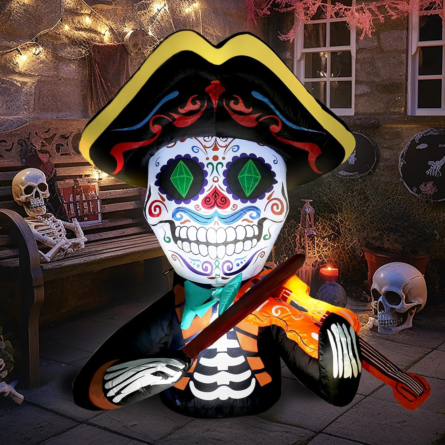 WBHome 4 Ft Halloween Inflatable Outdoor Pirate Violin Decorations, Day of The D...