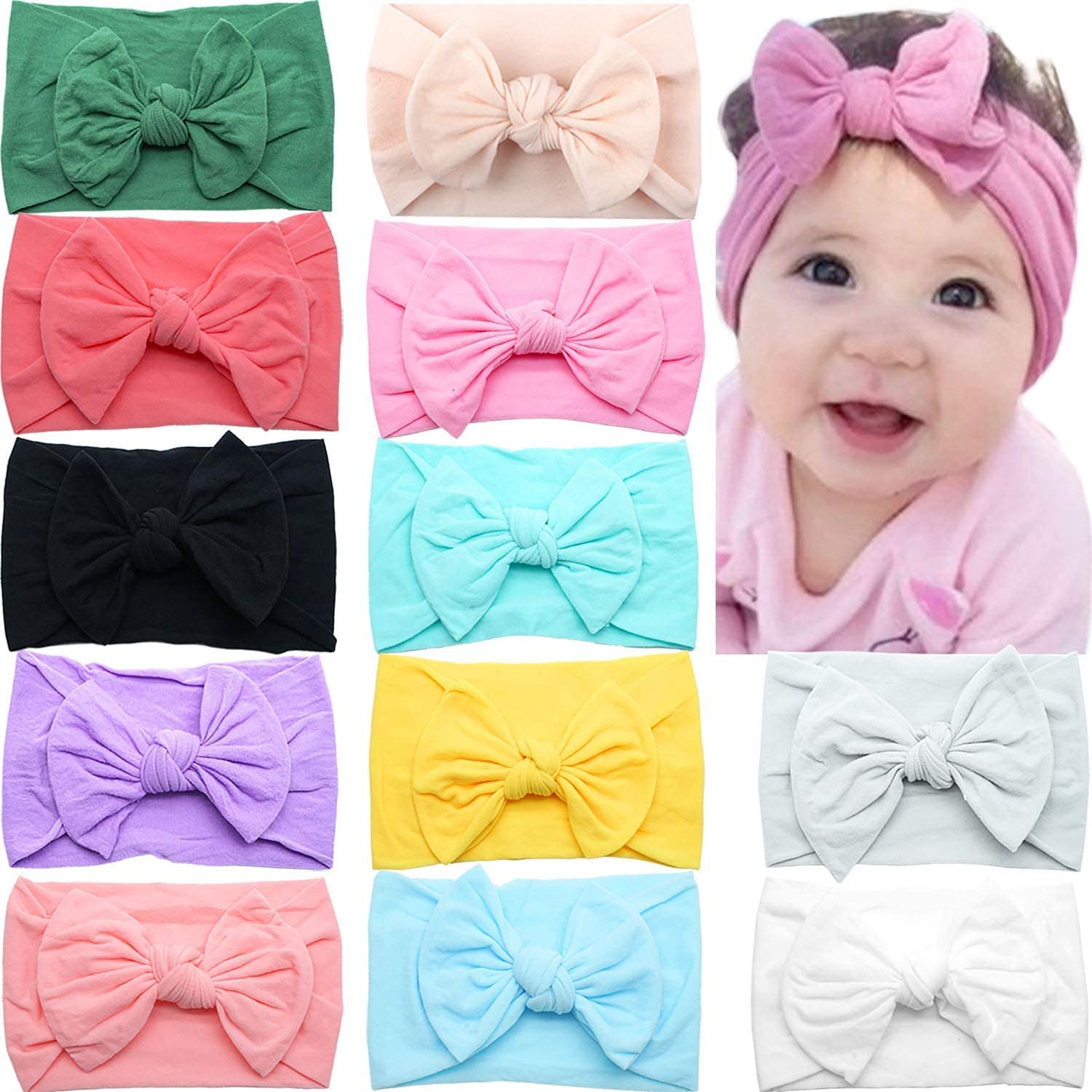 CÉLLOT Super Stretchy Soft Knot Headbands with Hair Bows Head Wrap Hair Accessor...