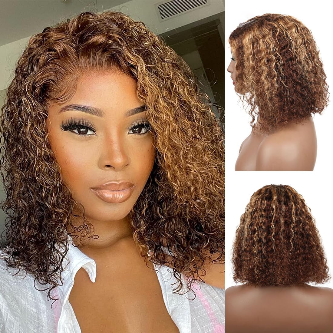 Wear and Go Glueless Wigs Human Hair Pre Plucked Pre Cut Highlight 4/27 Deep Wav...