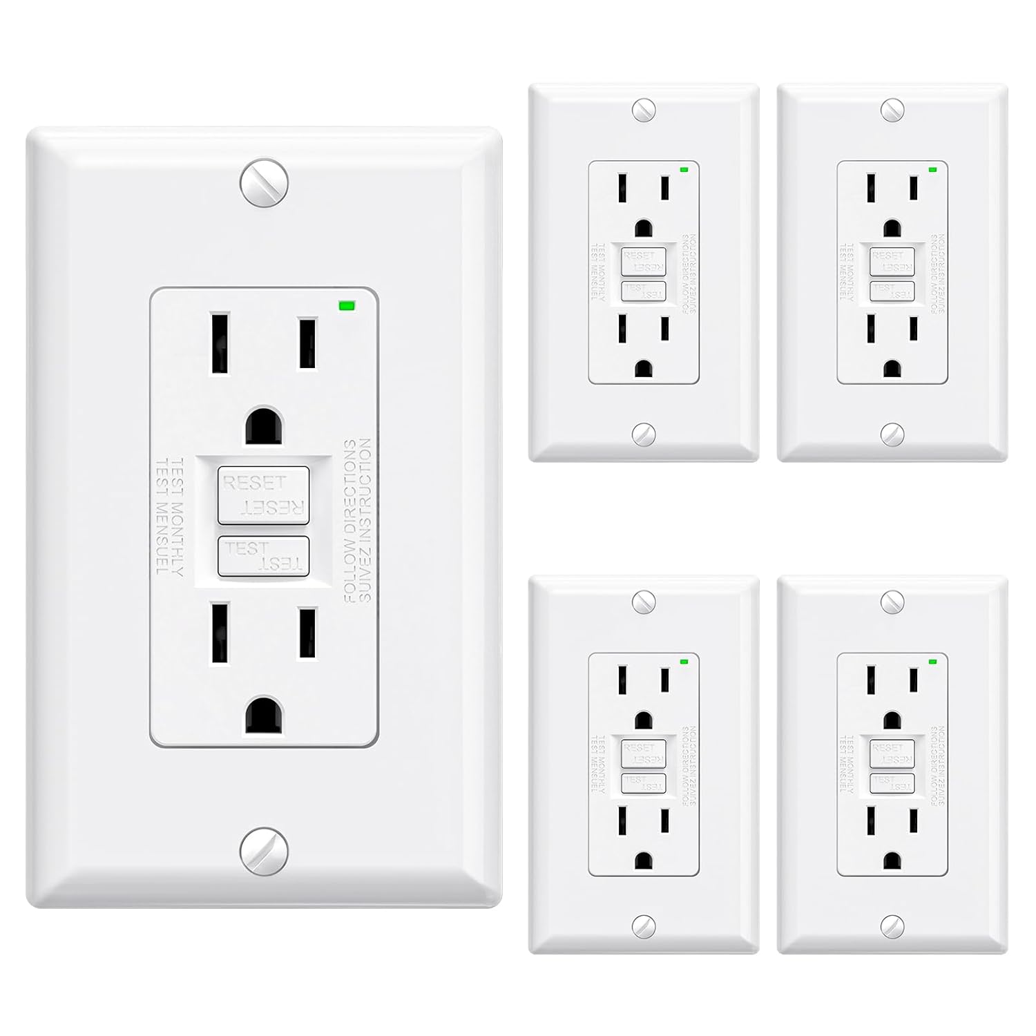 ELEGRP GFCI Outlet 15 Amp, Self-Test GFI Electrical Outlet with Narrow Design, G...