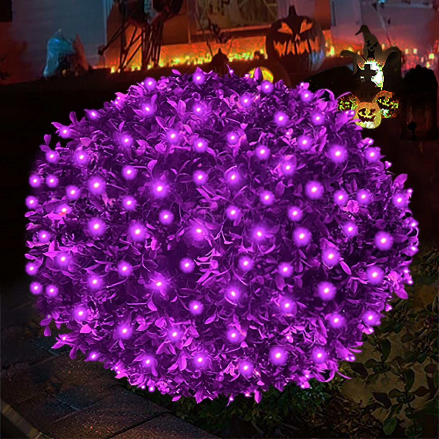 Halloween Lights Outdoor,100LED 5ftx5ft Purple Halloween Net Lights With Connect...