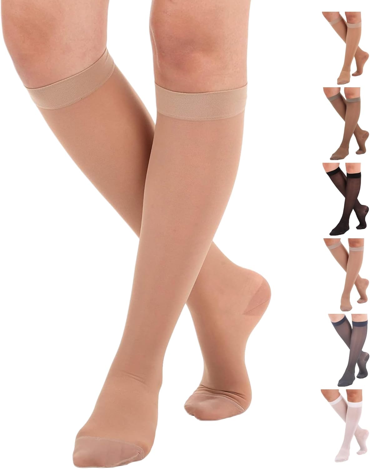 Made in USA - Sheer Compression Socks for Women 15-20 mmHg - Support Hose Knee H...