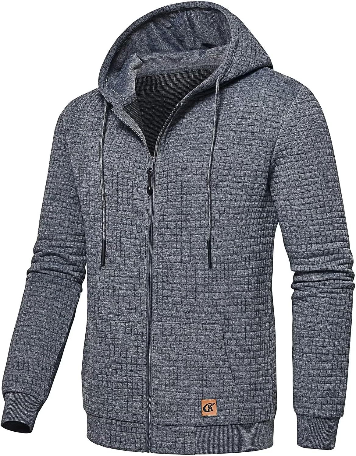 Men's Jacquard PlaidCloth Lightweight Zipper Hoodie Sweatshirt Jacket Large Dark...