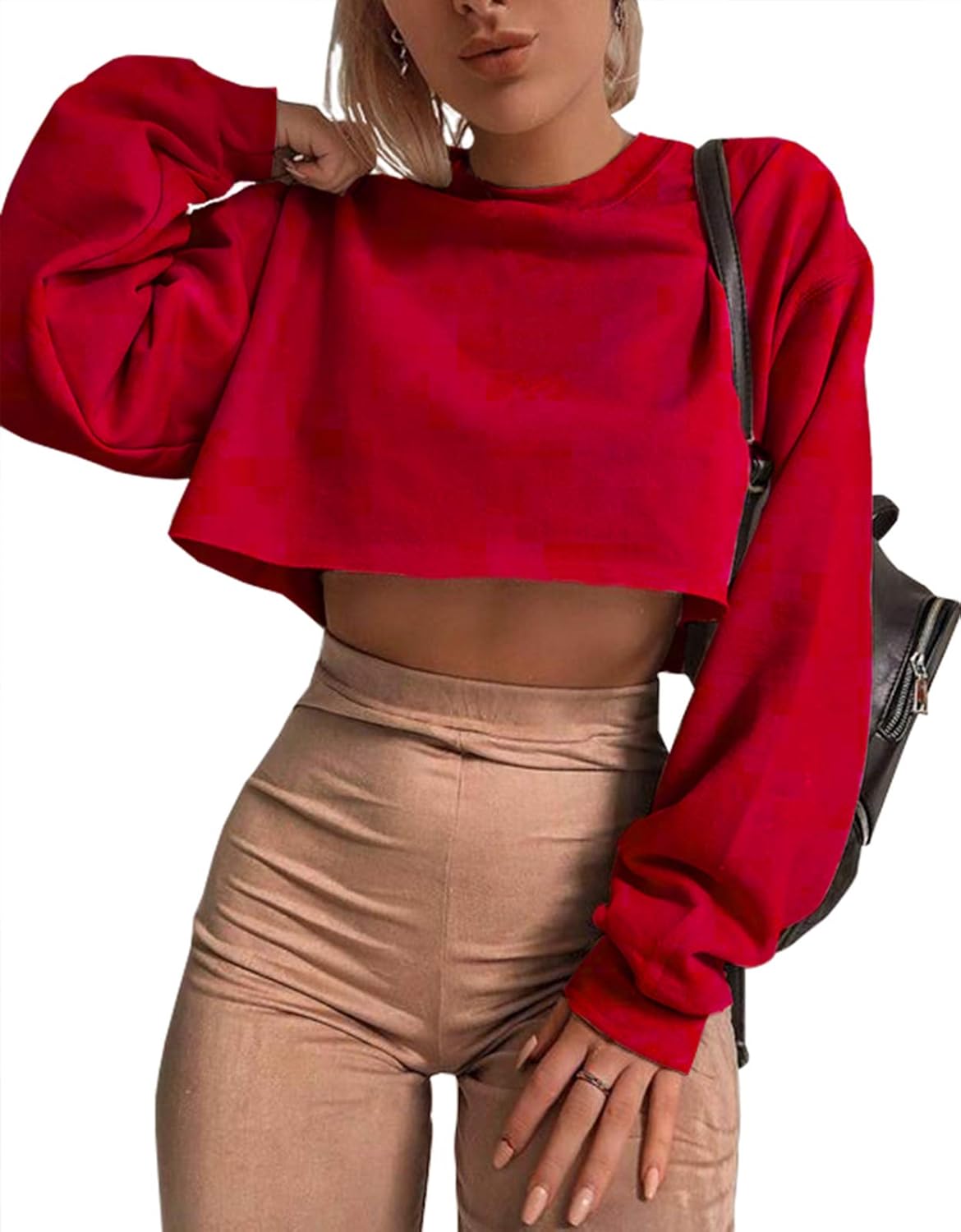 Artfish Women's Crewneck Long Sleeve Crop Tops Workout Casual Pullover Loose Swe...