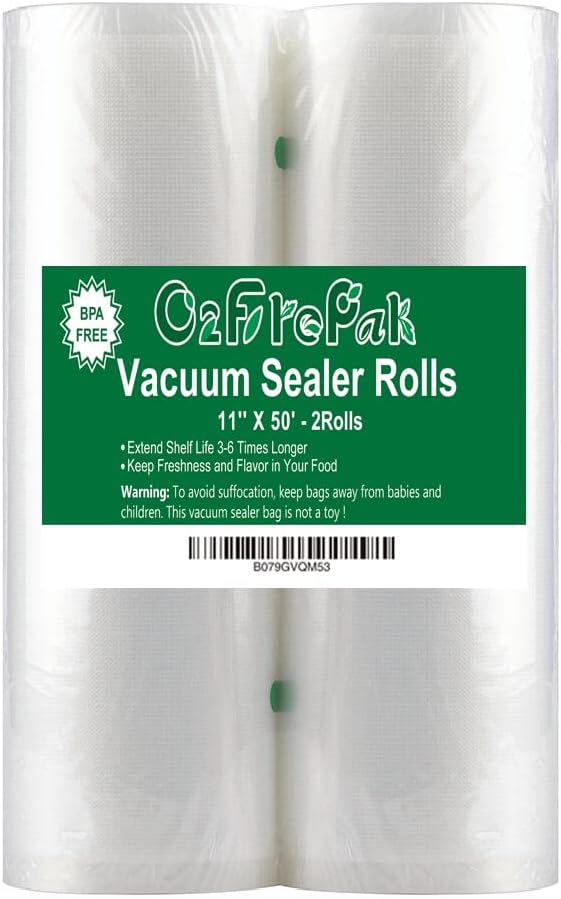O2frepak 2Pack (Total 100Feet) 11x50 Rolls Vacuum Sealer Bags Rolls with BPA Fre...