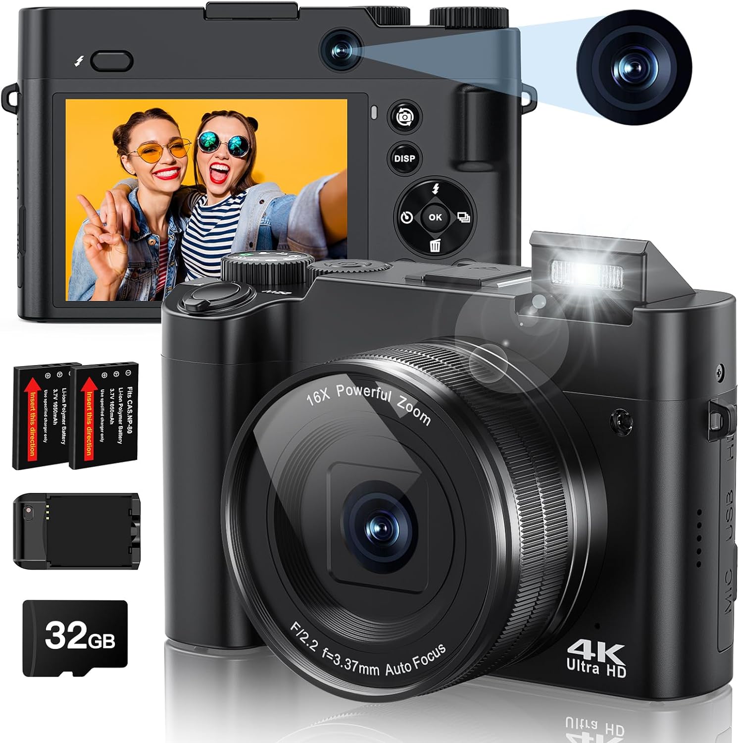4K Digital Camera, Special 64MP Rear and Front Camera for Photography and Video,...