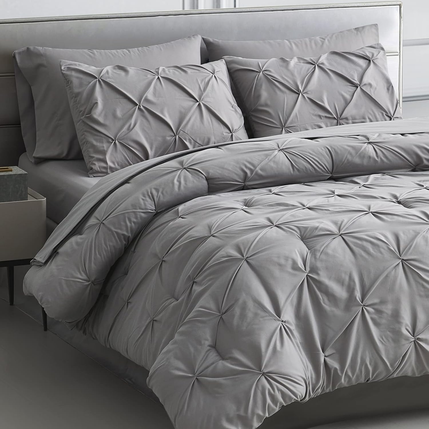 Maple&Stone Queen Comforter Set - 7 Pieces Pintuck Bed in A Bag Queen Pleat Pinc...