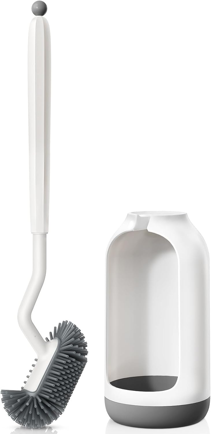 HAMITOR Toilet Bowl Brush Holder Set: Deep Cleaning Silicone Toilet Cleaner Scru...