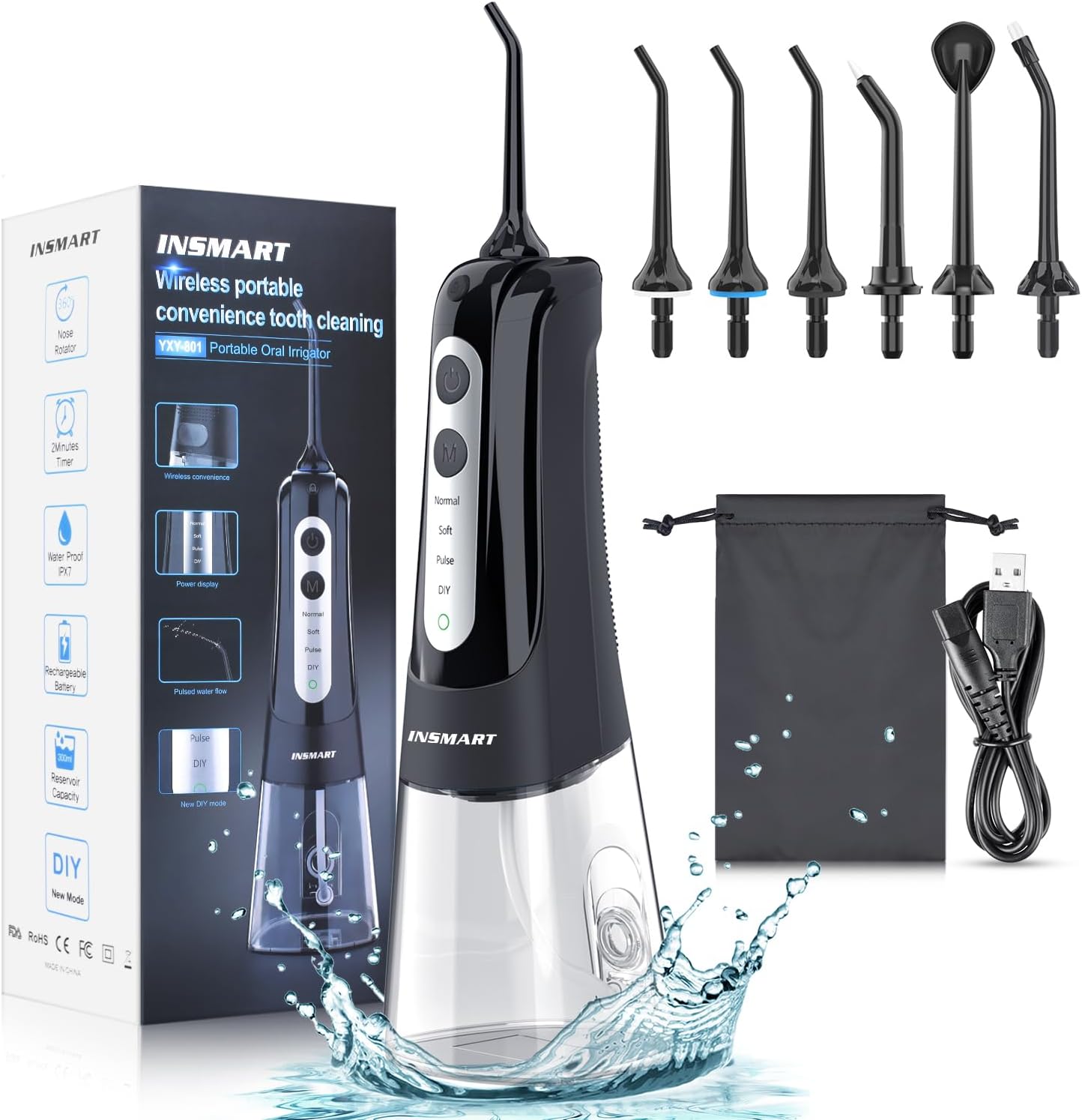 Cordless Water Dental Flosser Teeth Cleaner, INSMART Professional 300ML Tank DIY...