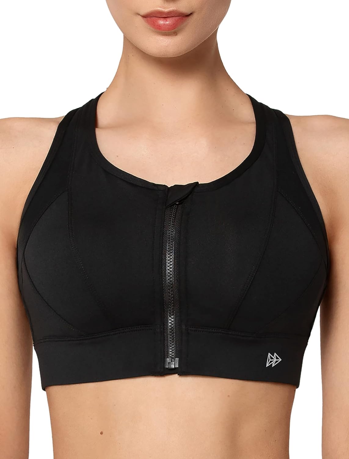 Yvette High Impact Zip Front Sports Bra Mesh Racerback Workout High Support Spor...
