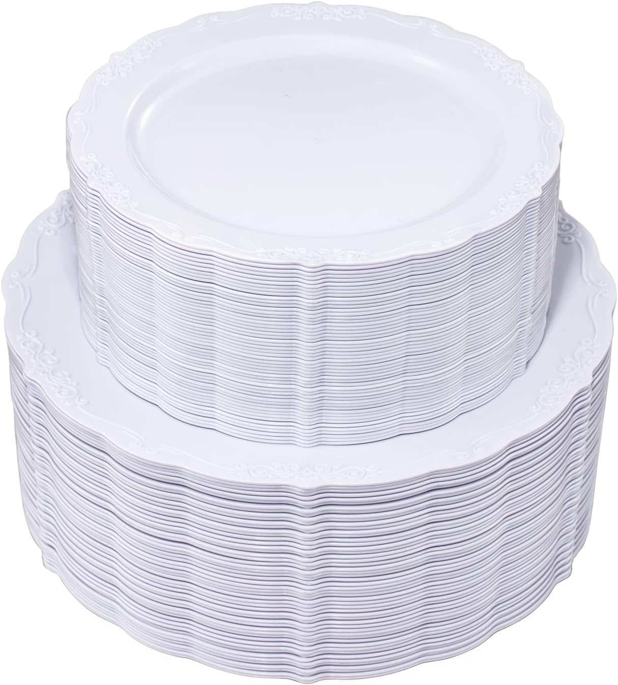 U-QE 100 Pieces White Disposable Plates - Premium Hard Plastic Plates for Weddin...