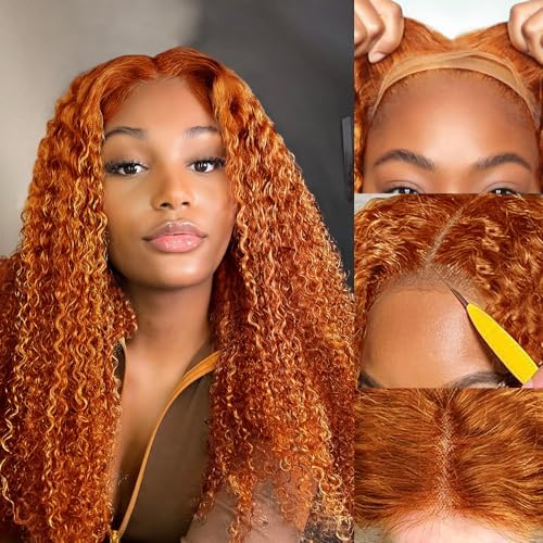 Glueless Ginger Orange Lace Front Wigs Human Hair 13x4 Ginger Curly Lace Front W...