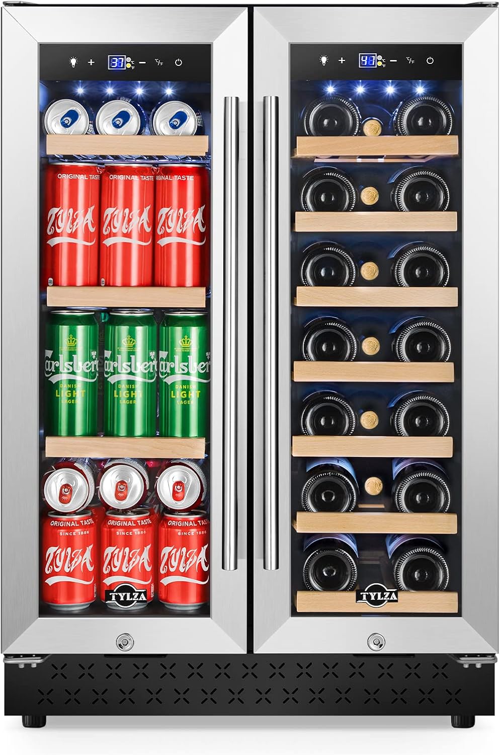 Tylza Upgraded Wine and Beverage Refrigerator 24 Inch, Dual Zone Wine Beverage C...