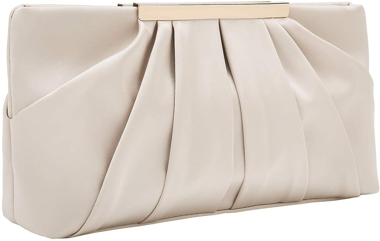 CHARMING TAILOR Clutch Evening Bag Elegant Pleated Satin Formal Handbag Simple C...