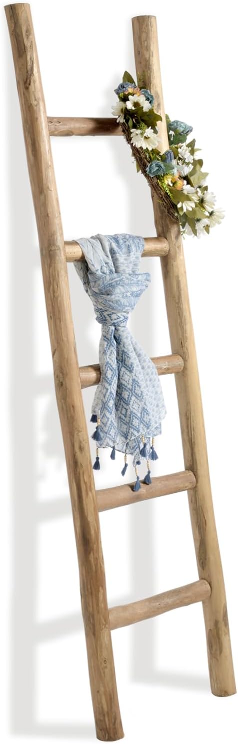 FUIN Fully Assembled 5ft Wood Blanket Ladder, Special Decorative Wall Leaning Fa...