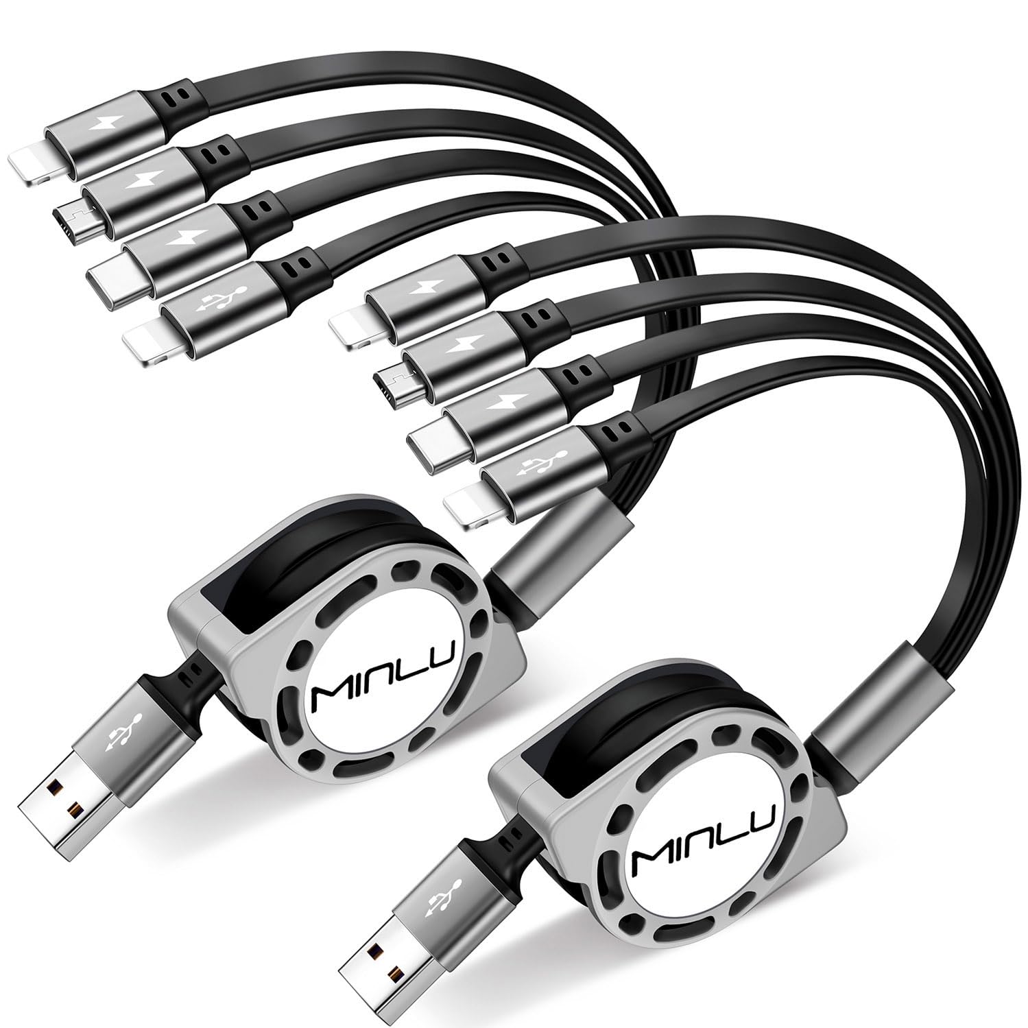 Multi Charging Cable 4A, 2Pack 4Ft Retractable Multi Fast Charger Cable, Multipl...