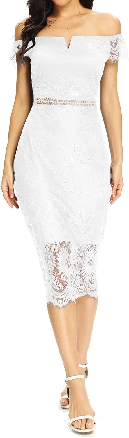 ALLANDWELL Women's Dress, Elegant Floral Lace Dress, Special Fixed V Neck Dress,...