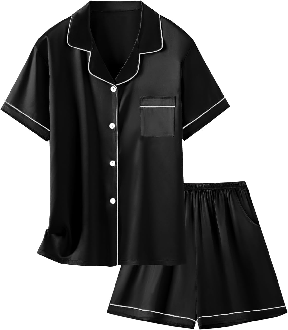 Girls & Womens Satin Pajamas Set, Silk Button-Down Sleepwear 2 Piece Nightwear,...