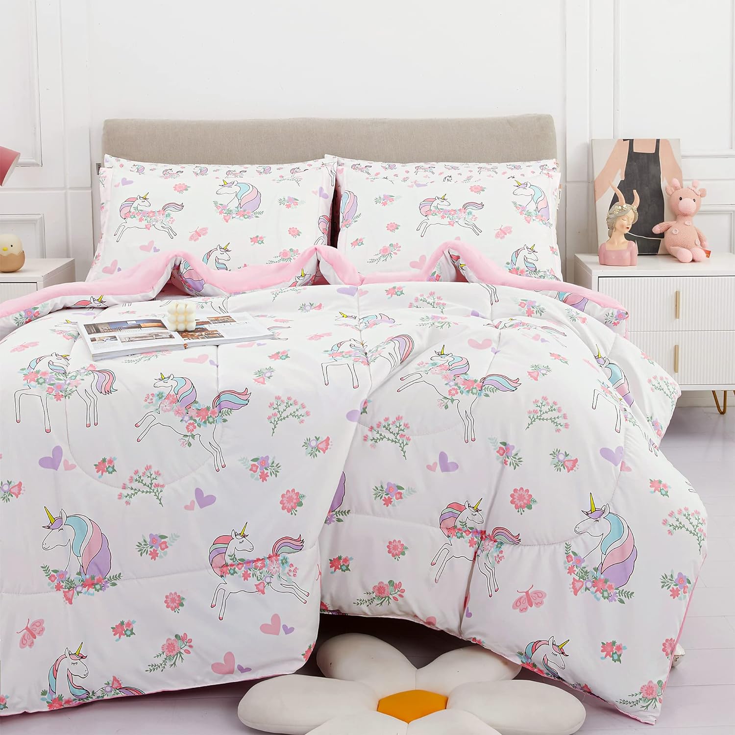 Viviland Full Unicorn Comforter Set for Girls - Kids Brushed Microfiber Full Bed...