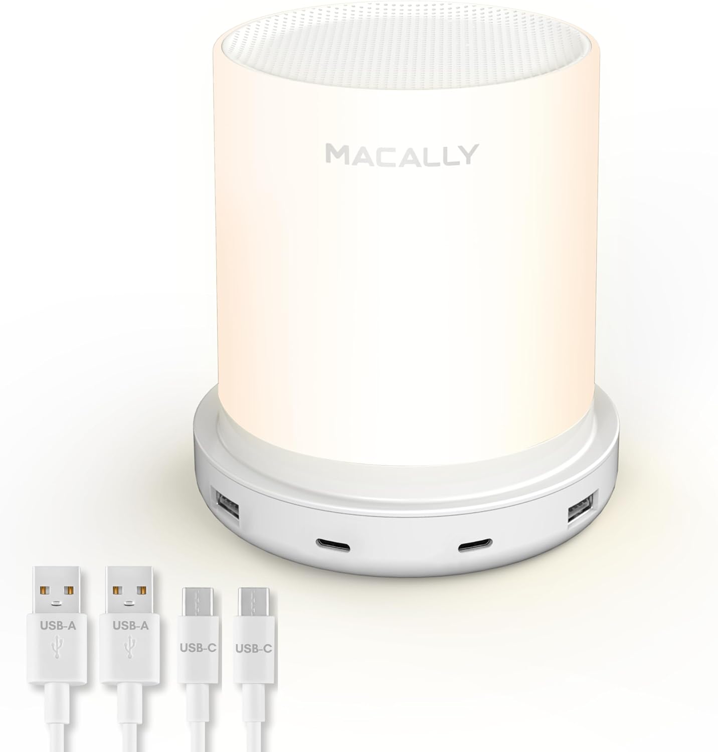 Macally Small Bedside Lamp with USB Ports (USB C + A) - Fast Charging Bedside Li...