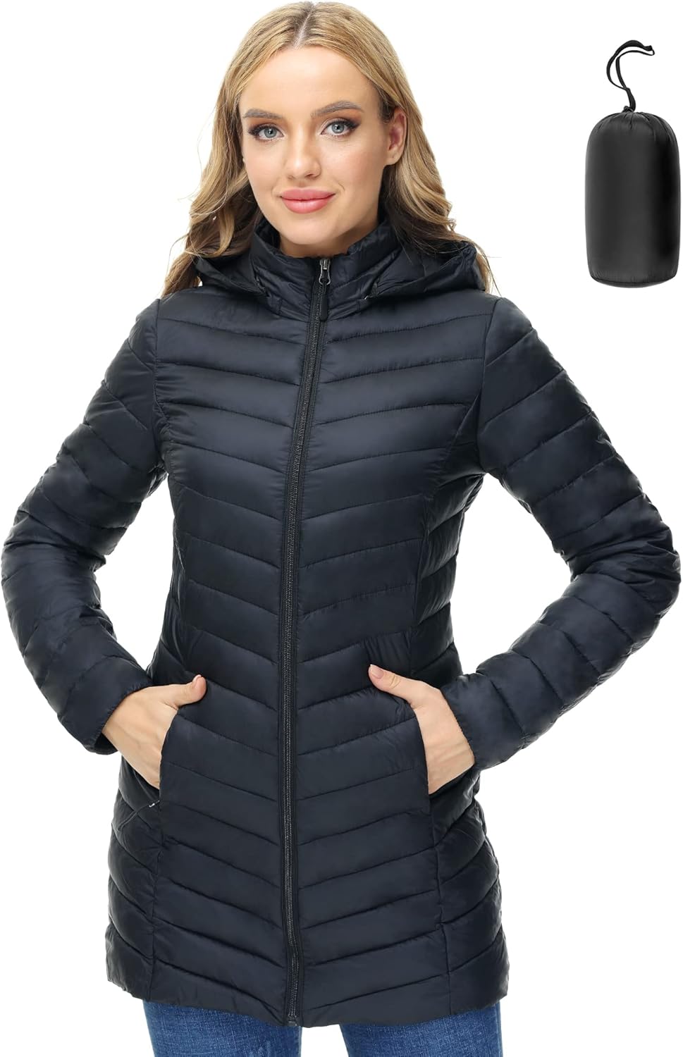 ANOTHER CHOICE Women Puffer Jacket Hooded Warm Lightweight Packable Quilted Puff...