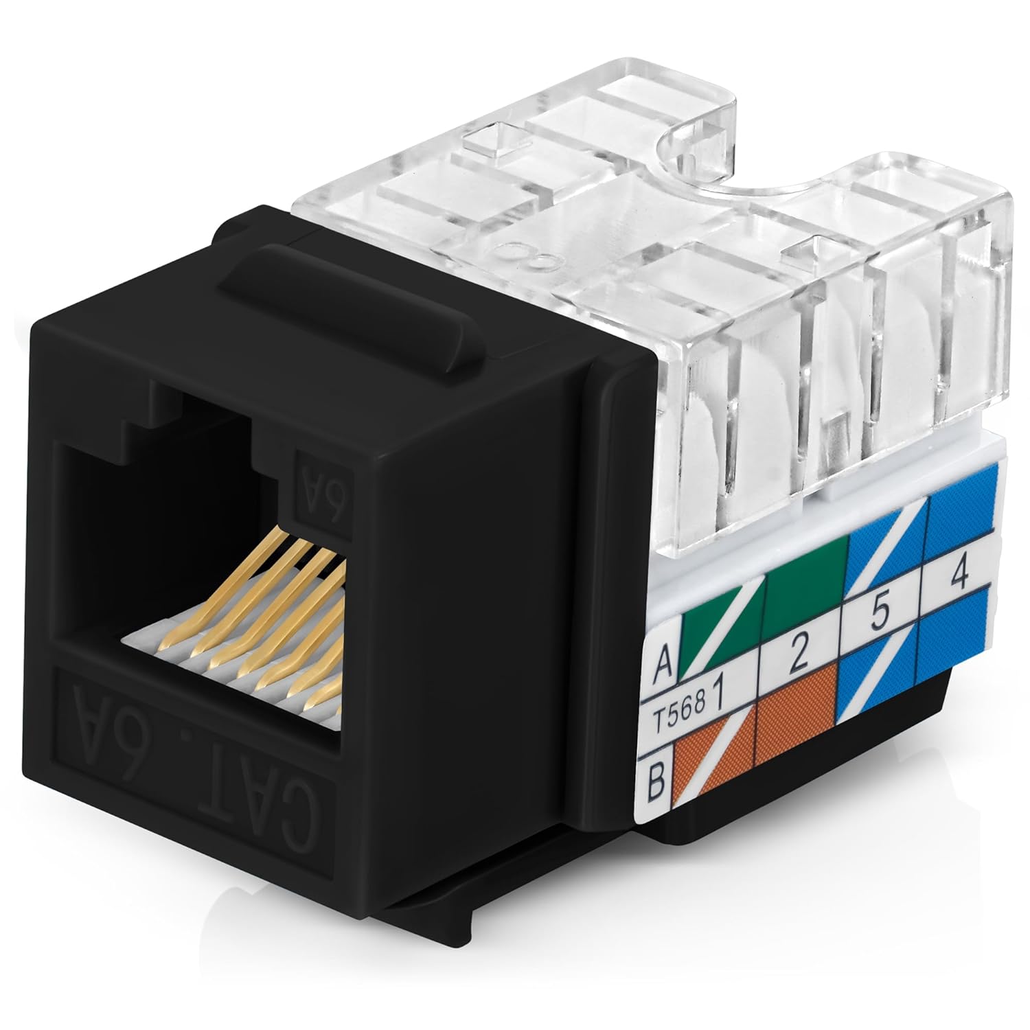 Everest Media Solutions 90° Angled Cat6A Keystone Jack, Special Slim Profile RJ4...